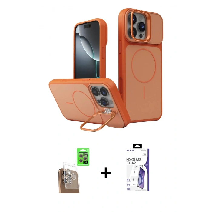 MARSİLYAN™- iPhone 16 Pro Max Kılıf İz Modern Prime - Siyah Bilvis 3X AR HD Cam Ekran Koruyucu + Raze Metal Kamera Lens - CLTM