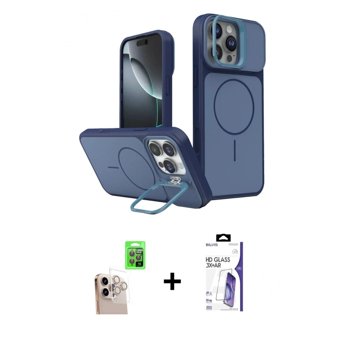 MARSİLYAN™- iPhone 16 Pro Max Kılıf İz Modern Prime - Siyah Bilvis 3X AR HD Cam Ekran Koruyucu + Raze Metal Kamera Lens - NLGY