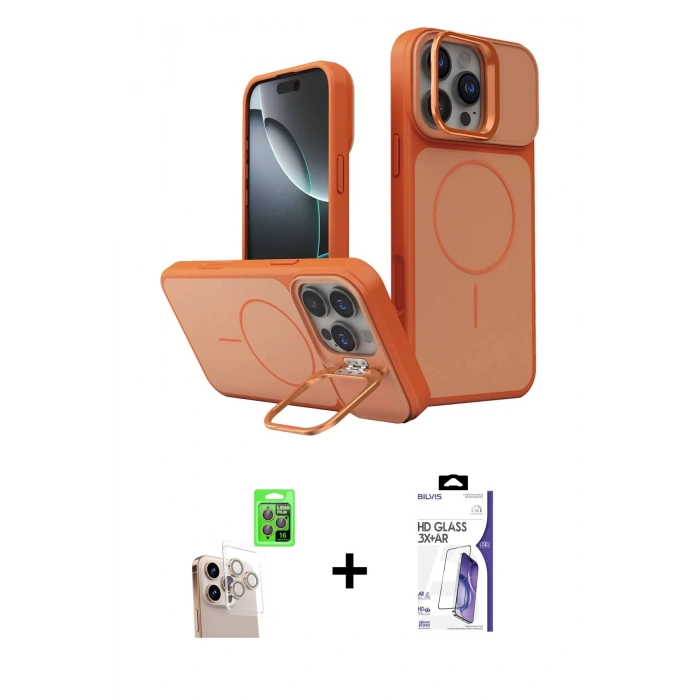 MARSİLYAN™- iPhone 16 Pro Max Kılıf İz Modern Prime - Siyah Bilvis 3X AR HD Cam Ekran Koruyucu + Raze Metal Kamera Lens - NLGY