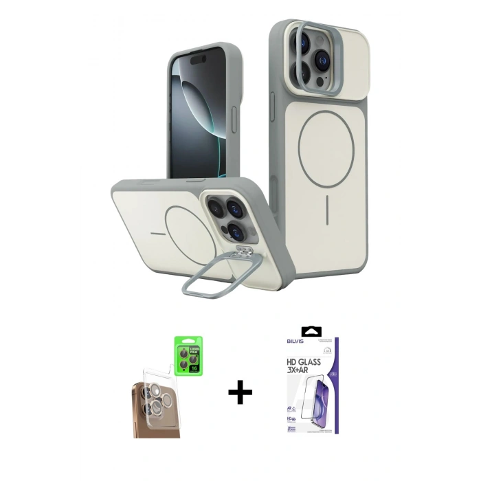 MARSİLYAN™- iPhone 16 Pro Max Kılıf İz Modern Prime - Siyah Bilvis 3X AR HD Cam Ekran Koruyucu + Raze Metal Kamera Lens - CLTM
