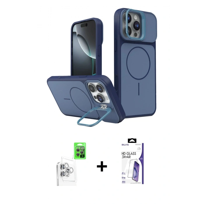 MARSİLYAN™- iPhone 16 Pro Max Kılıf İz Modern Prime - Siyah Bilvis 3X AR HD Cam Ekran Koruyucu + Raze Metal Kamera Lens - BZ