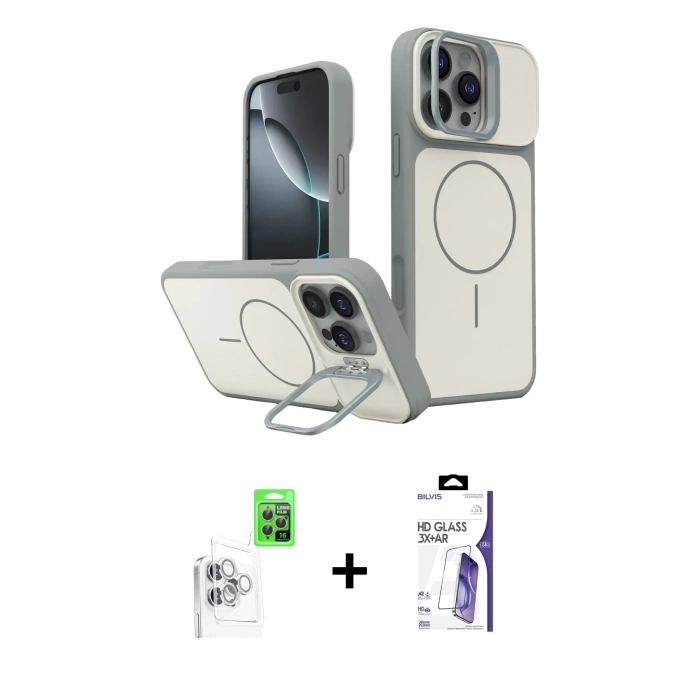 MARSİLYAN™- iPhone 16 Pro Max Kılıf İz Modern Prime - Siyah Bilvis 3X AR HD Cam Ekran Koruyucu + Raze Metal Kamera Lens - BZ