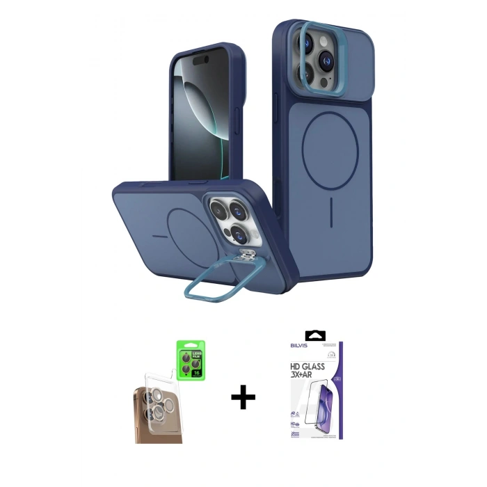 MARSİLYAN™- iPhone 16 Pro Max Kılıf İz Modern Prime - Siyah Bilvis 3X AR HD Cam Ekran Koruyucu + Raze Metal Kamera Lens - CLTM