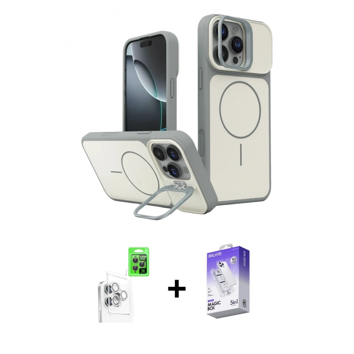 MARSİLYAN™- iPhone 16 Pro Max Kılıf İz Modern Prime - Siyah Bilvis 5in1 3D Magic Cam Ekran Koruyucu + Raze Metal Kamera Lens - BZ