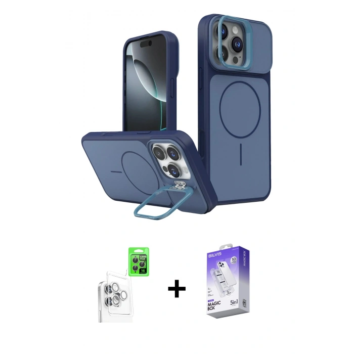 MARSİLYAN™- iPhone 16 Pro Max Kılıf İz Modern Prime - Siyah Bilvis 5in1 3D Magic Cam Ekran Koruyucu + Raze Metal Kamera Lens - BZ