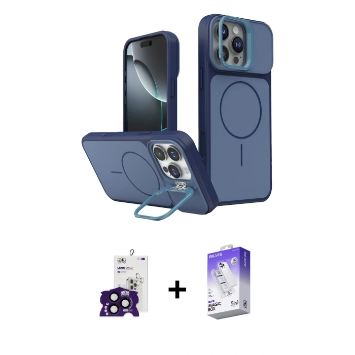 MARSİLYAN™- iPhone 16 Pro Max Kılıf İz Modern Prime - Siyah Bilvis 5in1 3D Magic Cam Ekran Koruyucu + Bilvis Titan Kamera Lens - SH