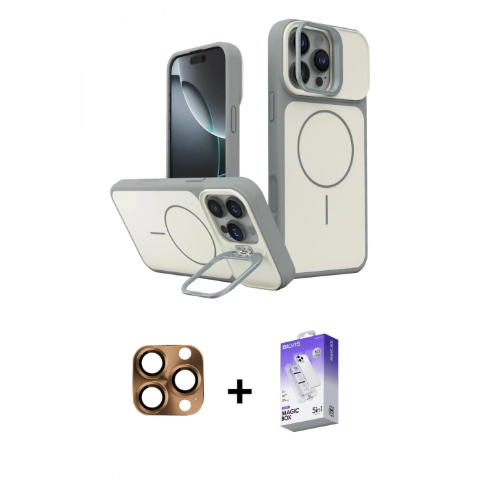 MARSİLYAN™- iPhone 16 Pro Max Kılıf İz Modern Prime - Siyah Bilvis 5in1 3D Magic Cam Ekran Koruyucu + Pers Alüminyum Kamera Lens - CLTM