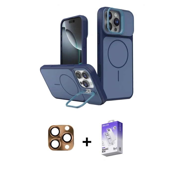 MARSİLYAN™- iPhone 16 Pro Max Kılıf İz Modern Prime - Siyah Bilvis 5in1 3D Magic Cam Ekran Koruyucu + Pers Alüminyum Kamera Lens - CLTM