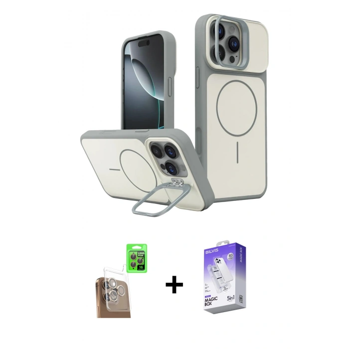 MARSİLYAN™- iPhone 16 Pro Max Kılıf İz Modern Prime - Siyah Bilvis 5in1 3D Magic Cam Ekran Koruyucu + Raze Metal Kamera Lens - CLTM