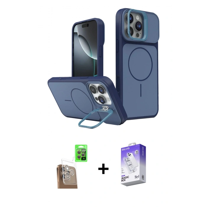 MARSİLYAN™- iPhone 16 Pro Max Kılıf İz Modern Prime - Siyah Bilvis 5in1 3D Magic Cam Ekran Koruyucu + Raze Metal Kamera Lens - CLTM