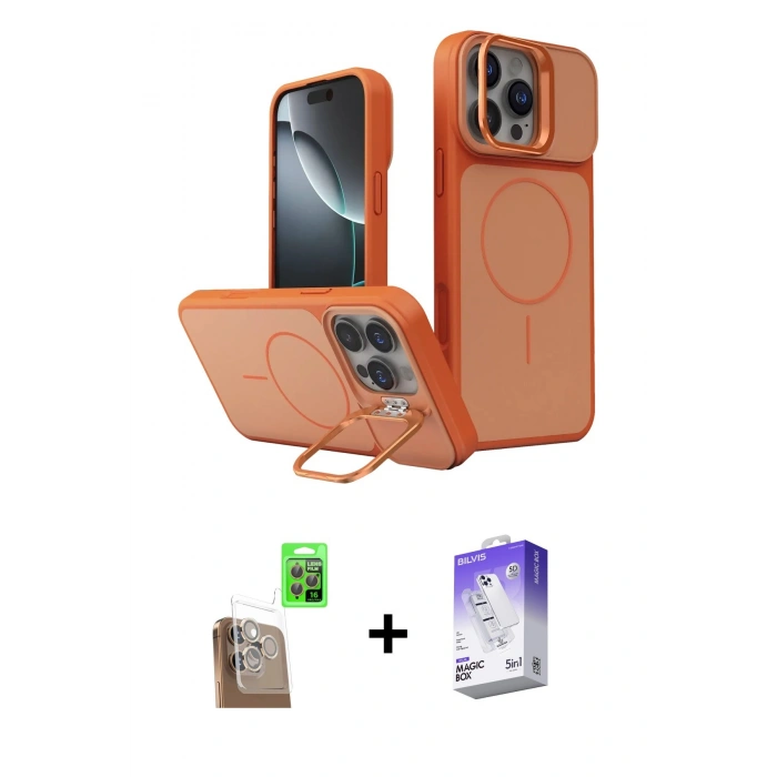 MARSİLYAN™- iPhone 16 Pro Max Kılıf İz Modern Prime - Siyah Bilvis 5in1 3D Magic Cam Ekran Koruyucu + Raze Metal Kamera Lens - CLTM