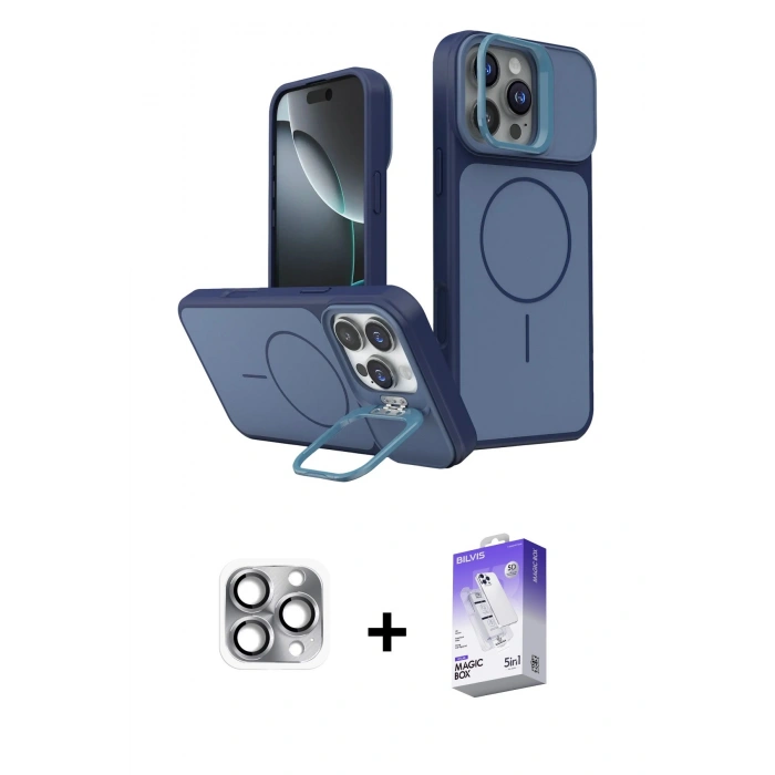 MARSİLYAN™- iPhone 16 Pro Max Kılıf İz Modern Prime - Siyah Bilvis 5in1 3D Magic Cam Ekran Koruyucu + Gri Pers Alüminyum Kamera Lens