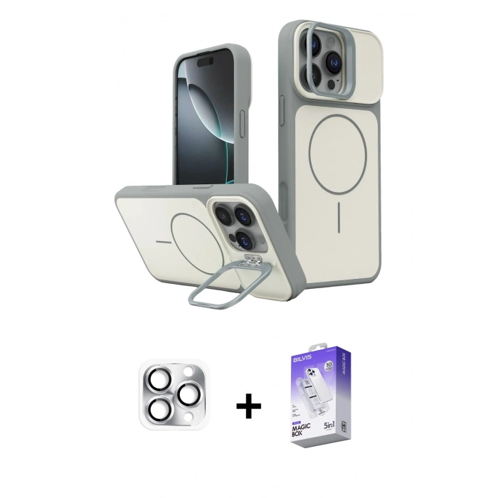 MARSİLYAN™- iPhone 16 Pro Max Kılıf İz Modern Prime - Siyah Bilvis 5in1 3D Magic Cam Ekran Koruyucu + Pers Alüminyum Kamera Lens - GS
