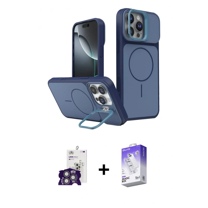 MARSİLYAN™- iPhone 16 Pro Max Kılıf İz Modern Prime - Siyah Bilvis 5in1 3D Magic Cam Ekran Koruyucu + Bilvis Titan Kamera Lens - GS