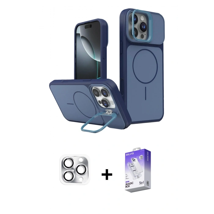 MARSİLYAN™- iPhone 16 Pro Max Kılıf İz Modern Prime - Siyah Bilvis 5in1 3D Magic Cam Ekran Koruyucu + Pers Alüminyum Kamera Lens - GS