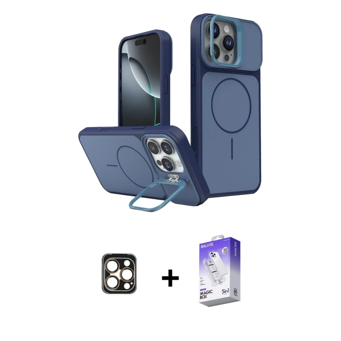 MARSİLYAN™- iPhone 16 Pro Max Kılıf İz Modern Prime - Siyah Bilvis 5in1 3D Magic Cam Ekran Koruyucu + PVD Metal Kamera Lens - GD