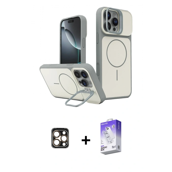 MARSİLYAN™- iPhone 16 Pro Max Kılıf İz Modern Prime - Siyah Bilvis 5in1 3D Magic Cam Ekran Koruyucu + PVD Metal Kamera Lens - GD