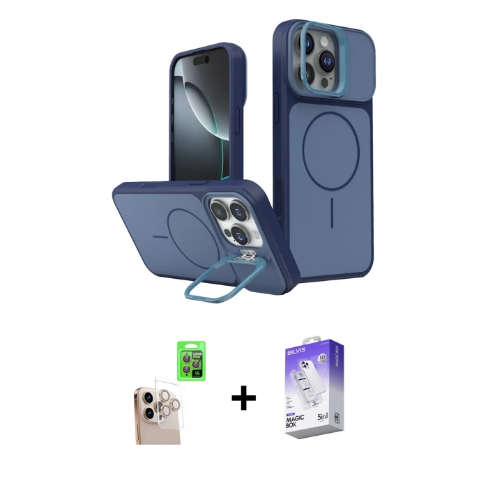 MARSİLYAN™- iPhone 16 Pro Max Kılıf İz Modern Prime - Siyah Bilvis 5in1 3D Magic Cam Ekran Koruyucu + Raze Metal Kamera Lens - NLGY
