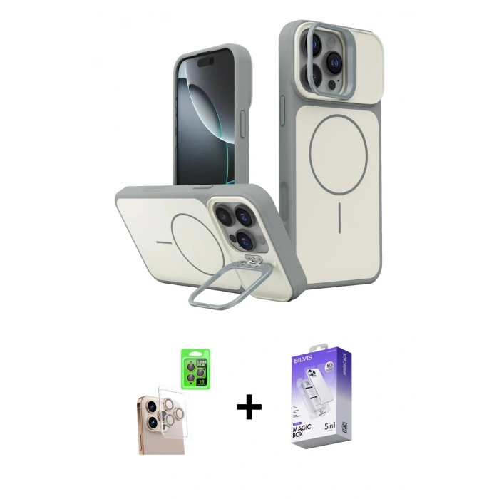 MARSİLYAN™- iPhone 16 Pro Max Kılıf İz Modern Prime - Siyah Bilvis 5in1 3D Magic Cam Ekran Koruyucu + Raze Metal Kamera Lens - NLGY