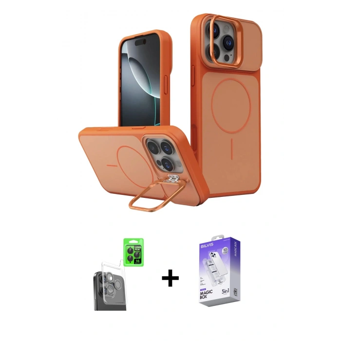 MARSİLYAN™- iPhone 16 Pro Max Kılıf İz Modern Prime - Siyah Bilvis 5in1 3D Magic Cam Ekran Koruyucu + Raze Metal Kamera Lens - SH