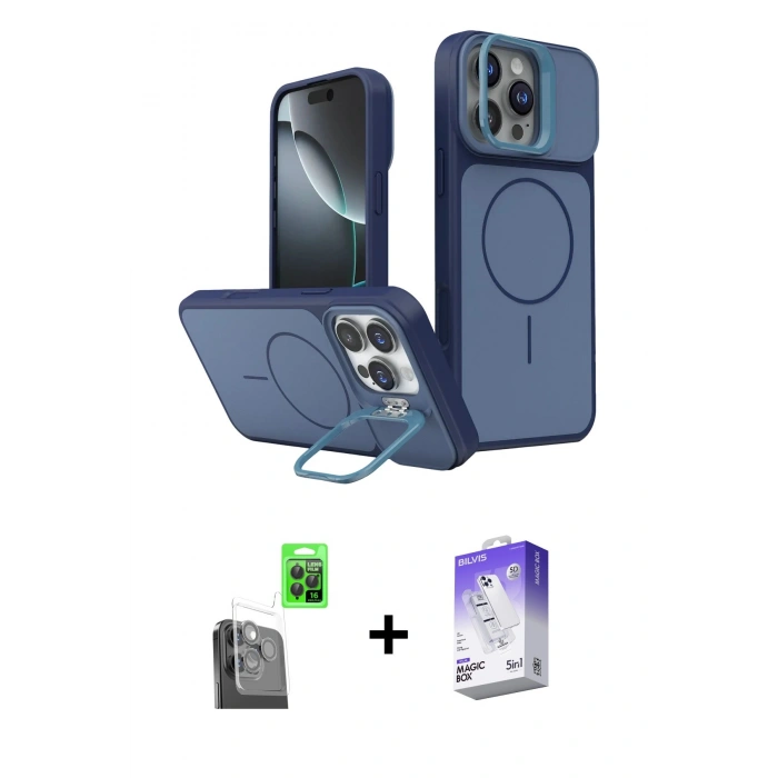 MARSİLYAN™- iPhone 16 Pro Max Kılıf İz Modern Prime - Siyah Bilvis 5in1 3D Magic Cam Ekran Koruyucu + Raze Metal Kamera Lens - SH