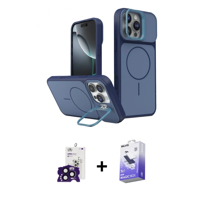 MARSİLYAN™- iPhone 16 Pro Max Kılıf İz Modern Prime - Siyah Bilvis 5in1 5D Magic Hayalet Cam Ekran Koruyucu + Bilvis Titan Kamera Lens - SH