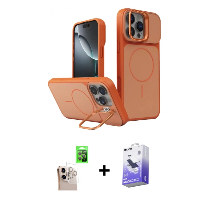 MARSİLYAN™- iPhone 16 Pro Max Kılıf İz Modern Prime - Siyah Bilvis 5in1 5D Magic Hayalet Cam Ekran Koruyucu + Raze Metal Kamera Lens - NLGY