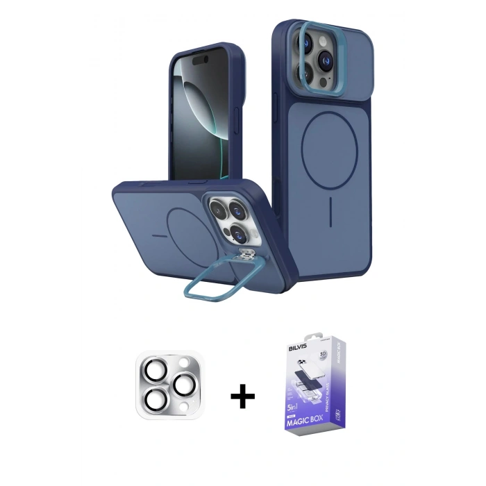 MARSİLYAN™- iPhone 16 Pro Max Kılıf İz Modern Prime - Siyah Bilvis 5in1 5D Magic Hayalet Cam Ekran Koruyucu + Pers Alüminyum Kamera Lens - GS