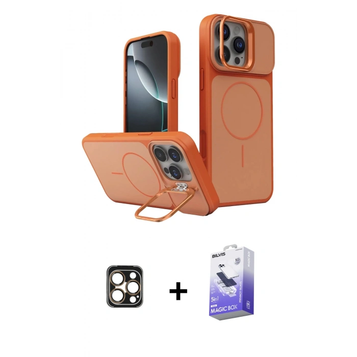 MARSİLYAN™- iPhone 16 Pro Max Kılıf İz Modern Prime - Siyah Bilvis 5in1 5D Magic Hayalet Cam Ekran Koruyucu + PVD Metal Kamera Lens - GD