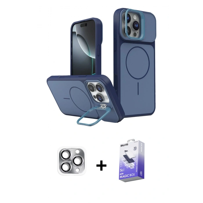 MARSİLYAN™- iPhone 16 Pro Max Kılıf İz Modern Prime - Siyah Bilvis 5in1 5D Magic Hayalet Cam Ekran Koruyucu + Pers Alüminyum Kamera Lens - GI