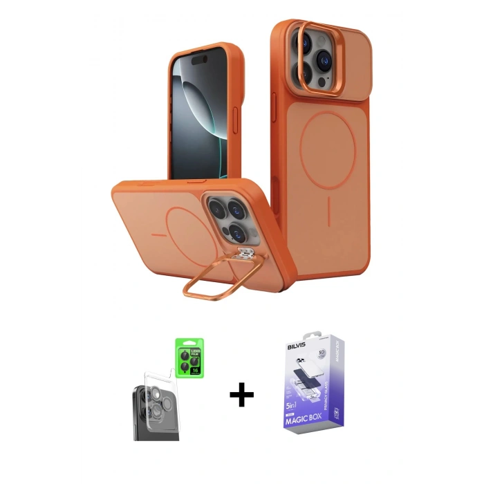 MARSİLYAN™- iPhone 16 Pro Max Kılıf İz Modern Prime - Siyah Bilvis 5in1 5D Magic Hayalet Cam Ekran Koruyucu + Raze Metal Kamera Lens - SH