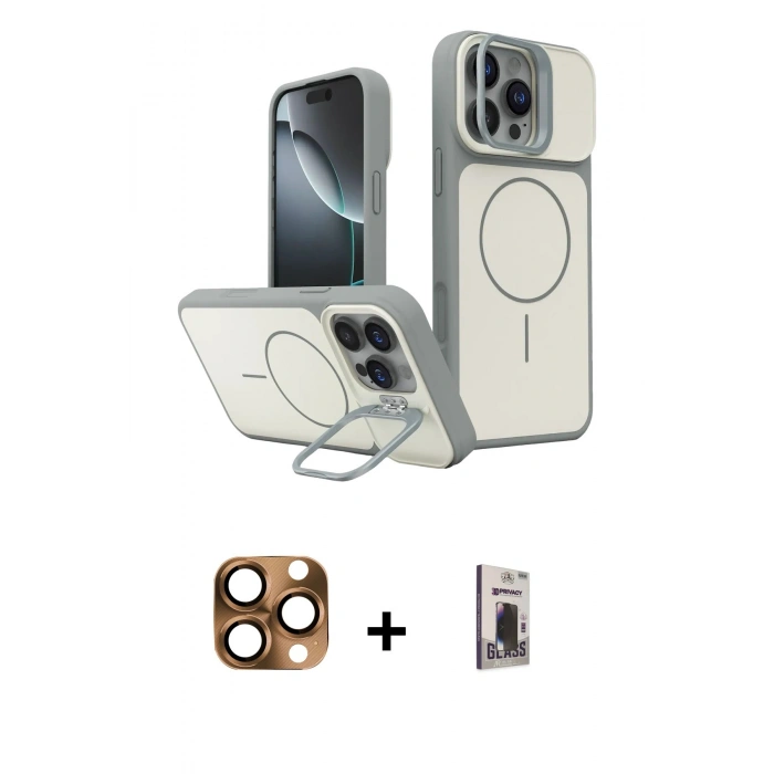 MARSİLYAN™- iPhone 16 Pro Max Kılıf İz Modern Prime - Siyah Bilvis Hayalet Cam Ekran Koruyucu + Pers Alüminyum Kamera Lens - CLTM