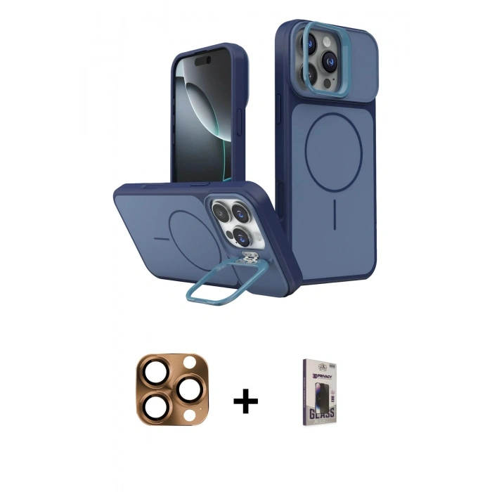 MARSİLYAN™- iPhone 16 Pro Max Kılıf İz Modern Prime - Siyah Bilvis Hayalet Cam Ekran Koruyucu + Pers Alüminyum Kamera Lens - CLTM
