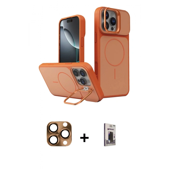 MARSİLYAN™- iPhone 16 Pro Max Kılıf İz Modern Prime - Siyah Bilvis Hayalet Cam Ekran Koruyucu + Pers Alüminyum Kamera Lens - CLTM