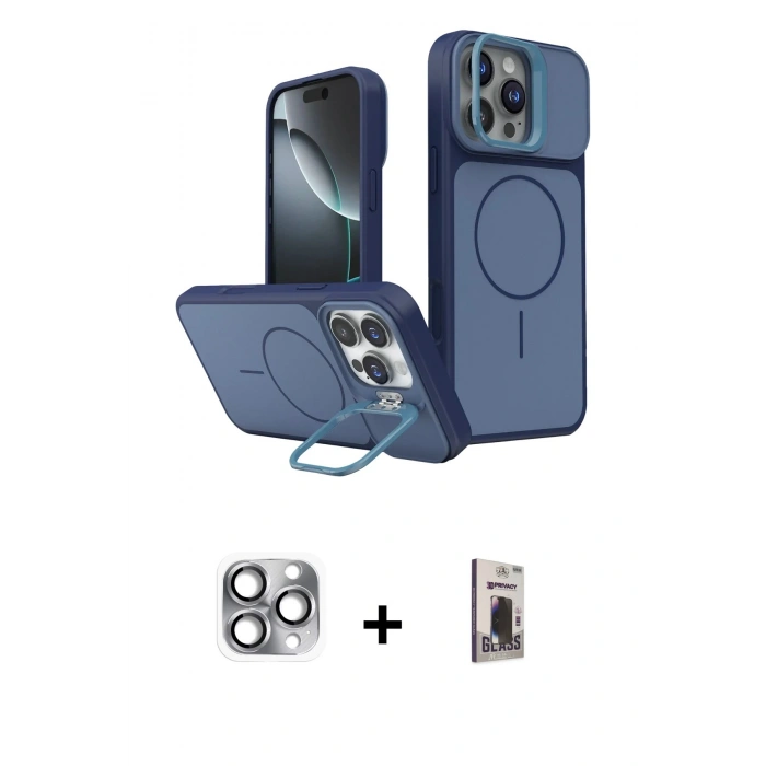 MARSİLYAN™- iPhone 16 Pro Max Kılıf İz Modern Prime - Siyah Bilvis Hayalet Cam Ekran Koruyucu + Pers Alüminyum Kamera Lens - GI