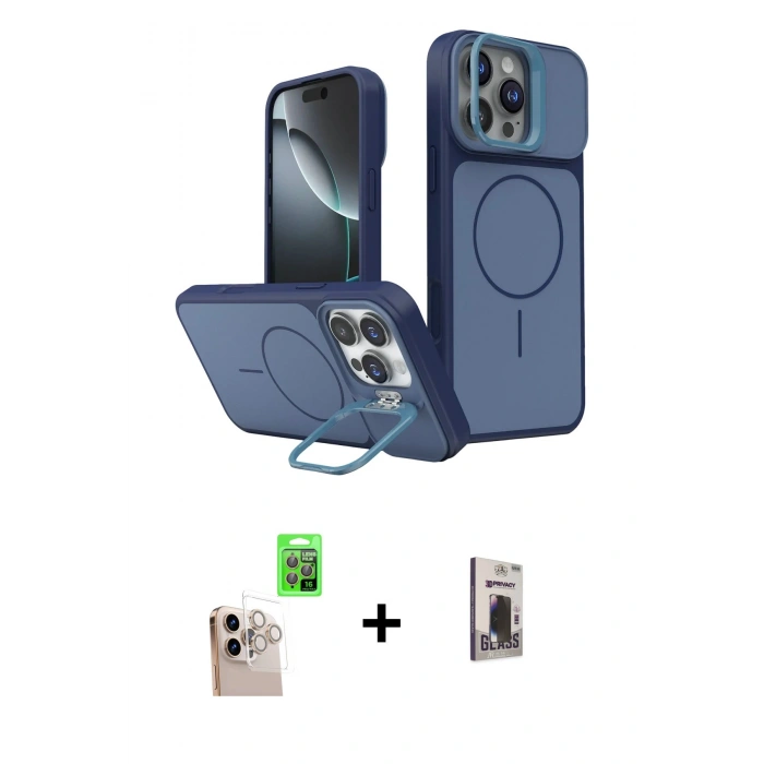 MARSİLYAN™- iPhone 16 Pro Max Kılıf İz Modern Prime - Siyah Bilvis Hayalet Cam Ekran Koruyucu + Raze Metal Kamera Lens - NLGY