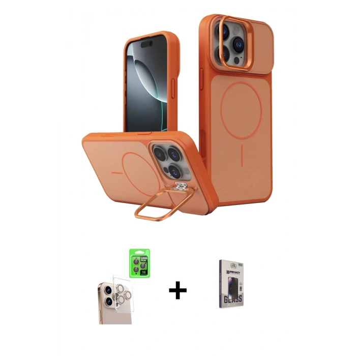 MARSİLYAN™- iPhone 16 Pro Max Kılıf İz Modern Prime - Siyah Bilvis Hayalet Cam Ekran Koruyucu + Raze Metal Kamera Lens - NLGY