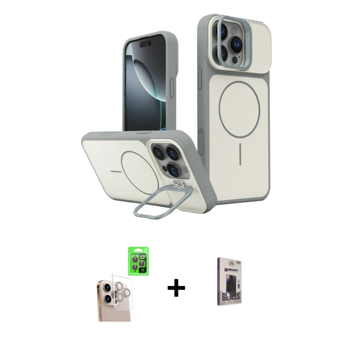MARSİLYAN™- iPhone 16 Pro Max Kılıf İz Modern Prime - Siyah Bilvis Hayalet Cam Ekran Koruyucu + Raze Metal Kamera Lens - NLGY