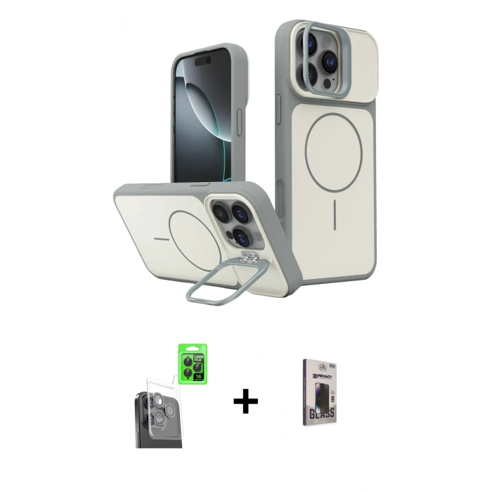 MARSİLYAN™- iPhone 16 Pro Max Kılıf İz Modern Prime - Siyah Bilvis Hayalet Cam Ekran Koruyucu + Raze Metal Kamera Lens - SH
