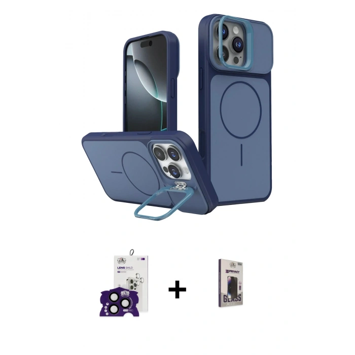 MARSİLYAN™- iPhone 16 Pro Max Kılıf İz Modern Prime - Siyah Bilvis Hayalet Cam Ekran Koruyucu + Bilvis Titan Kamera Lens - SH