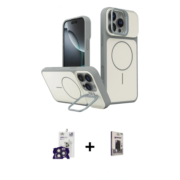 MARSİLYAN™- iPhone 16 Pro Max Kılıf İz Modern Prime - Siyah Bilvis Hayalet Cam Ekran Koruyucu + Bilvis Titan Kamera Lens - TMGI