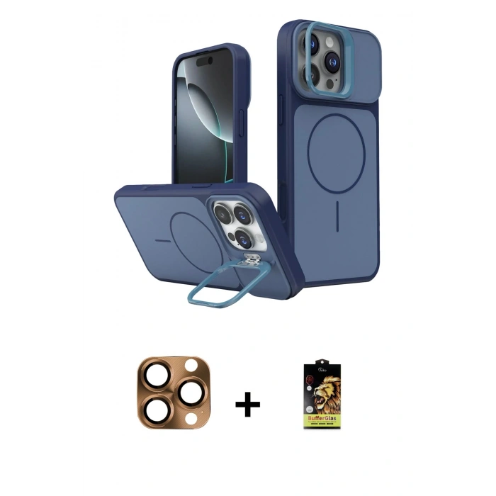 MARSİLYAN™- iPhone 16 Pro Max Kılıf İz Modern Prime - Siyah Buffer Cam Ekran Koruyucu + Pers Alüminyum Kamera Lens - CLTM