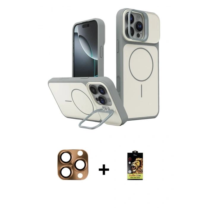 MARSİLYAN™- iPhone 16 Pro Max Kılıf İz Modern Prime - Siyah Buffer Cam Ekran Koruyucu + Pers Alüminyum Kamera Lens - CLTM
