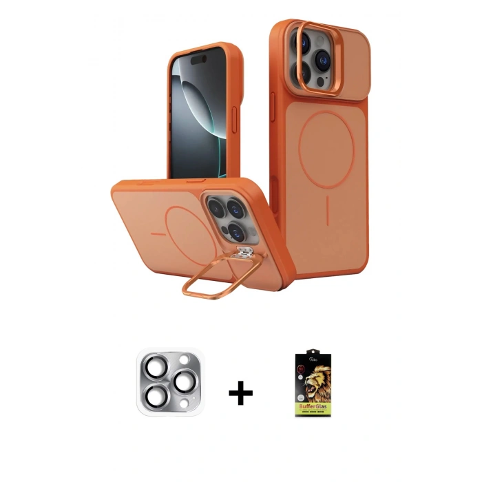 MARSİLYAN™- iPhone 16 Pro Max Kılıf İz Modern Prime - Siyah Buffer Cam Ekran Koruyucu + Pers Alüminyum Kamera Lens - GI