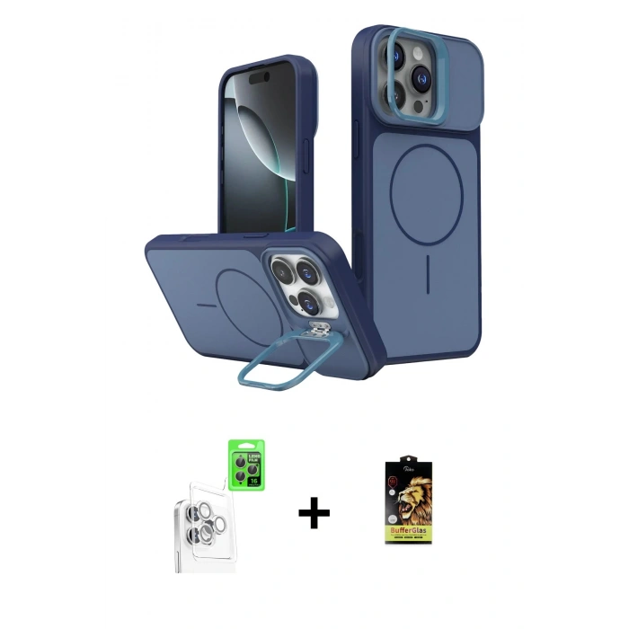 MARSİLYAN™- iPhone 16 Pro Max Kılıf İz Modern Prime - Siyah Buffer Cam Ekran Koruyucu + Raze Metal Kamera Lens - BZ