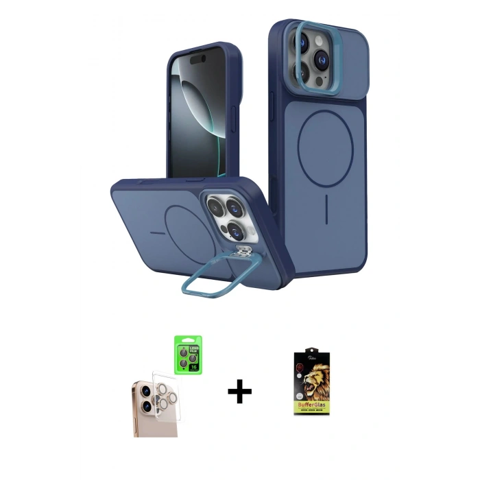 MARSİLYAN™- iPhone 16 Pro Max Kılıf İz Modern Prime - Siyah Buffer Cam Ekran Koruyucu + Raze Metal Kamera Lens - NLGY