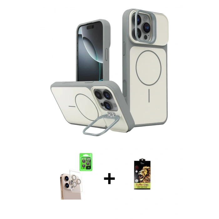 MARSİLYAN™- iPhone 16 Pro Max Kılıf İz Modern Prime - Siyah Buffer Cam Ekran Koruyucu + Raze Metal Kamera Lens - NLGY