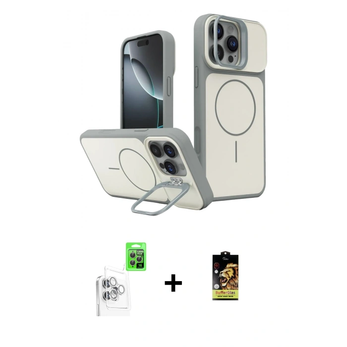 MARSİLYAN™- iPhone 16 Pro Max Kılıf İz Modern Prime - Siyah Buffer Cam Ekran Koruyucu + Raze Metal Kamera Lens - BZ