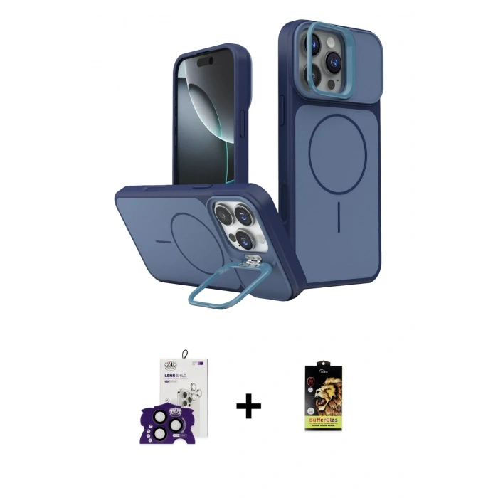 MARSİLYAN™- iPhone 16 Pro Max Kılıf İz Modern Prime - Siyah Buffer Cam Ekran Koruyucu + Bilvis Titan Kamera Lens - SH