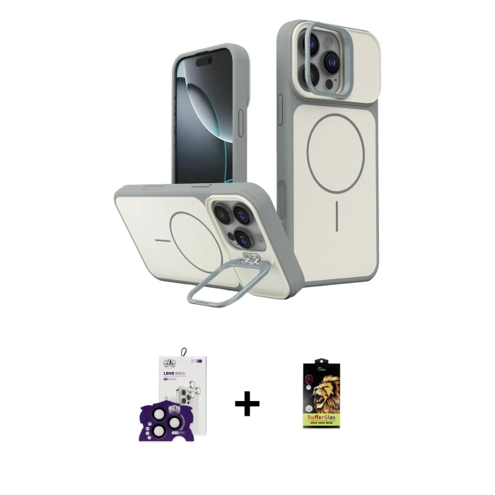 MARSİLYAN™- iPhone 16 Pro Max Kılıf İz Modern Prime - Siyah Buffer Cam Ekran Koruyucu + Bilvis Titan Kamera Lens - SH